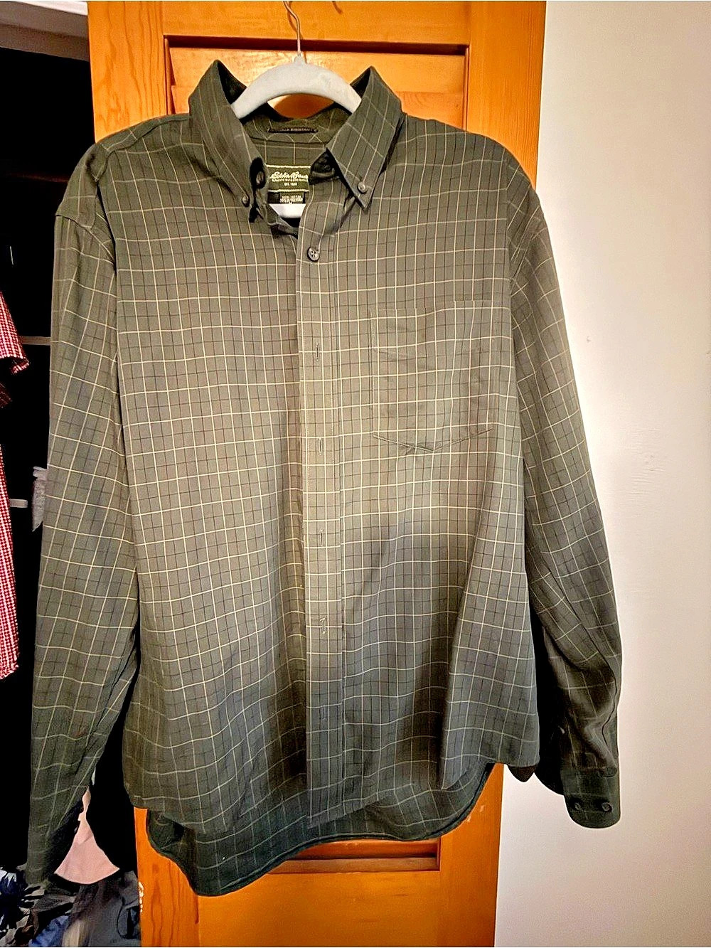 Original Eddie Bauer Men's Checkered Cotton Shirt in Green & Gray Size Medium